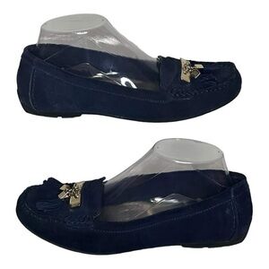 ANNE KLIEN iflex Dark Blue Suede Moccasan Loafer Akoates Tassel Flat Shoes Sz 7M